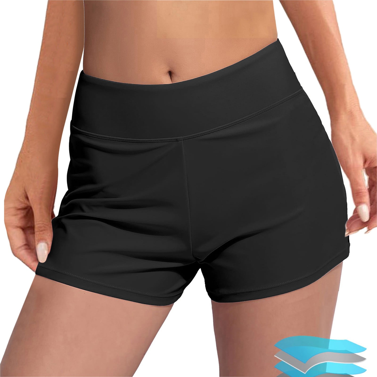 WUANDIXFA Women's Black High Waisted Swim Shorts Swim Board Shorts for Women Black,L