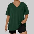 thumbnail image 5 of Lmnyox Plus Size Shirts for Women Loose Solid Color Short Sleeve V Neck T Shirt Casual Fashion Side Slit Pullover Tee, 5 of 6