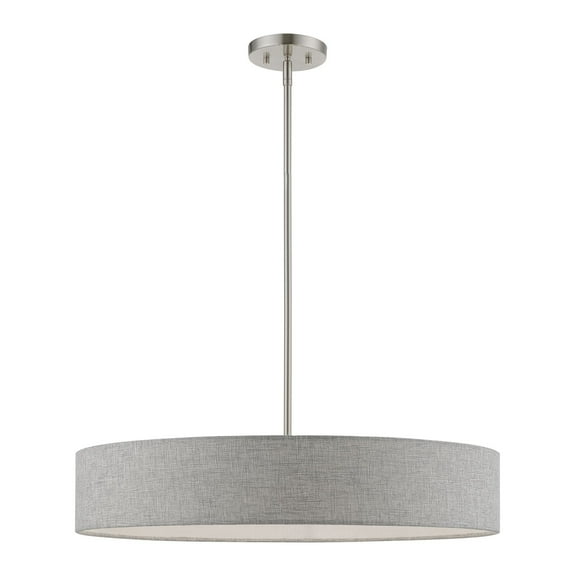 46145-91 Livex Lighting Elmhurst - 5 Light Large Drum Pendant In Timeless Style-13.5 Inches Tall and 26 Inches Wide-Brushed Nickel/Shiny White Finish