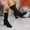 Black, variant on Crunowin Women's Ankle Boots, Fall Winter Pointed Toe Sock Knitted Elastic Chunky Heel Fashion Shoes Black 9.5