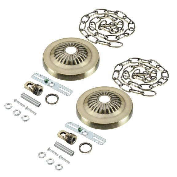 Aspen Creative 21515-22 Transitional Fixture Canopy Kit, 4-3/4 Diameter with Collar Loop, 1" Center Hole, Antique Brass, 3Ft Heavy Chain, 2 Sets/Pack