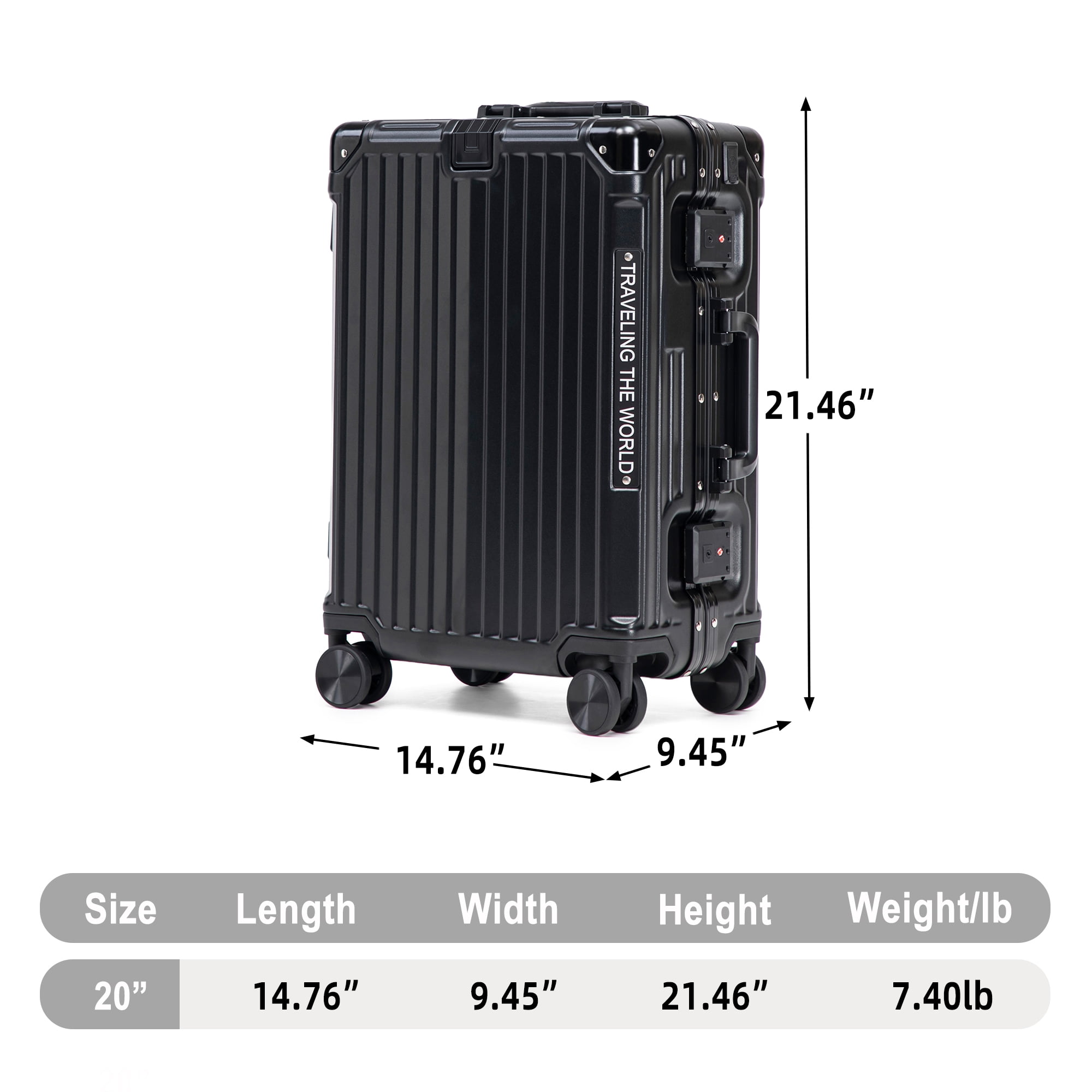 Alvantor Carry On Luggage 20" Hardside Luggage with Cup holder, Charging Port, Hook Black