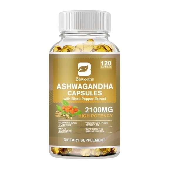 Extra Strength Ashwagandha Dietary Supplement, 2100 mg for Stress Support, 120 Vegetarian Capsules