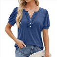 thumbnail image 2 of Blusas Tipo Túnica para Mujer, Informales, con Cuello en V, Corta, Blusas de Verano con Mangas Abullonadas y Volantes. Azul Marino XL, 2 of 9