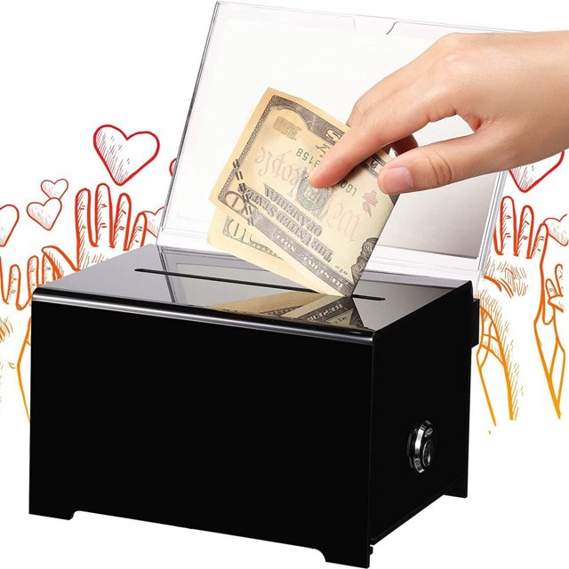 Black Acrylic Donation Box with Lock Sign Holder Comments Box for Business Cards Donations Voting Fundraising