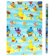 Sesame Street Characters Beach Fun Light Blue Colored Giftwrap