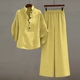 thumbnail image 5 of DYTTDG Women's Linen Blend 2-Piece Outfit | V-Neck Batwing Sleeve Top & Wide Leg Pants Casual Set, Loose Fit Summer Wear, 5 of 8