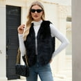 thumbnail image 6 of Stichou Women's Fuzzy Faux Fur Sleeveless Vest Teddy Coats Open Front Plush Waistcoat Outerwear Black XL, 6 of 7
