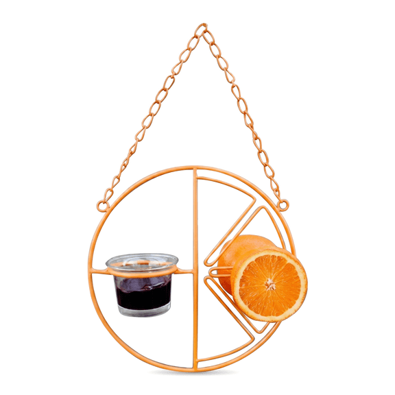 14.8"×6.77" Hanging Metal Bird Feeder, Detachable Bowl Design for Fruit or Seed, Orange Color for Orioles & Finches, Heavy Duty for Garden Outdoor Backyard Essentials
