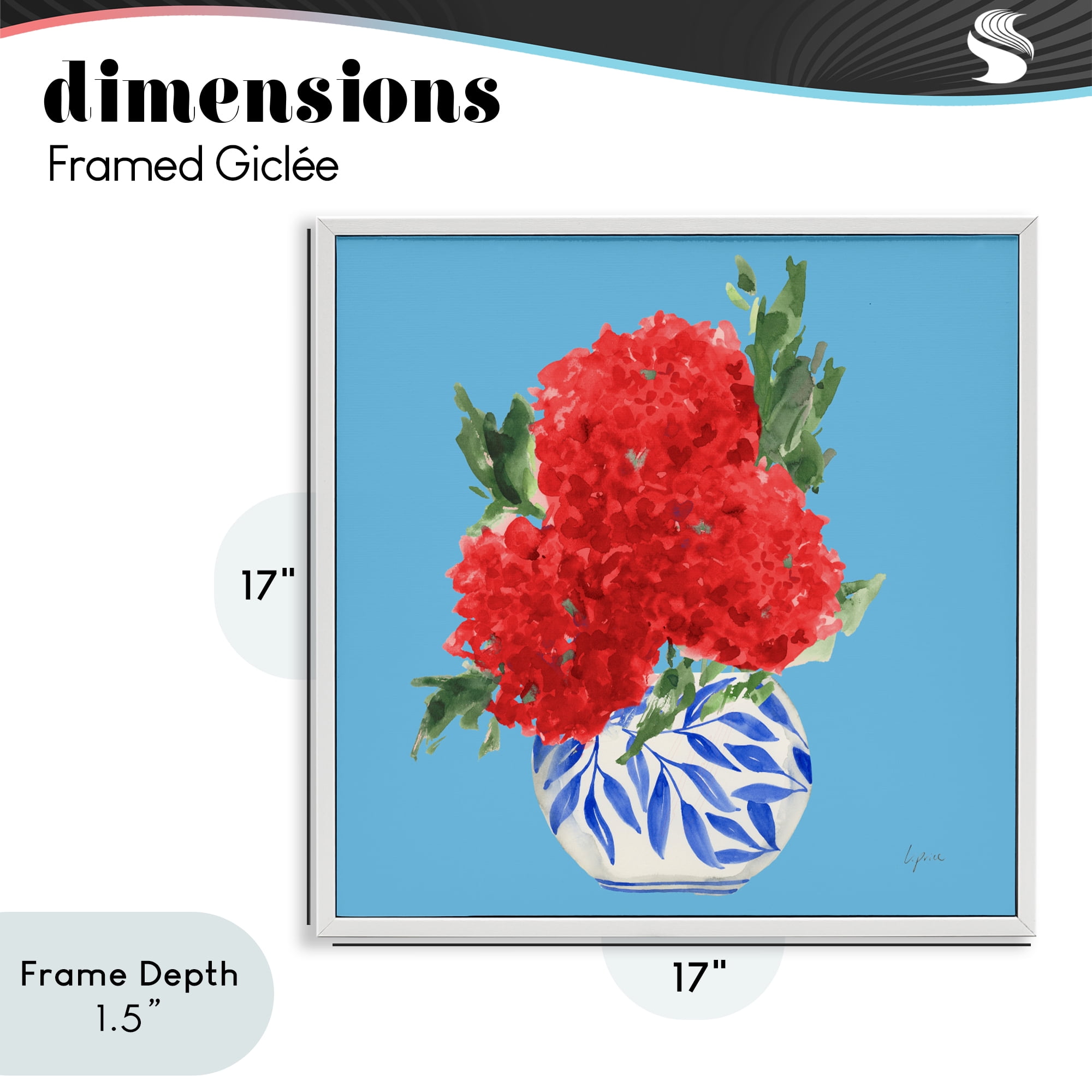 Stupell Industries Red Hydrangeas Blue Vase White Framed Giclee Art, design by Lucille Price