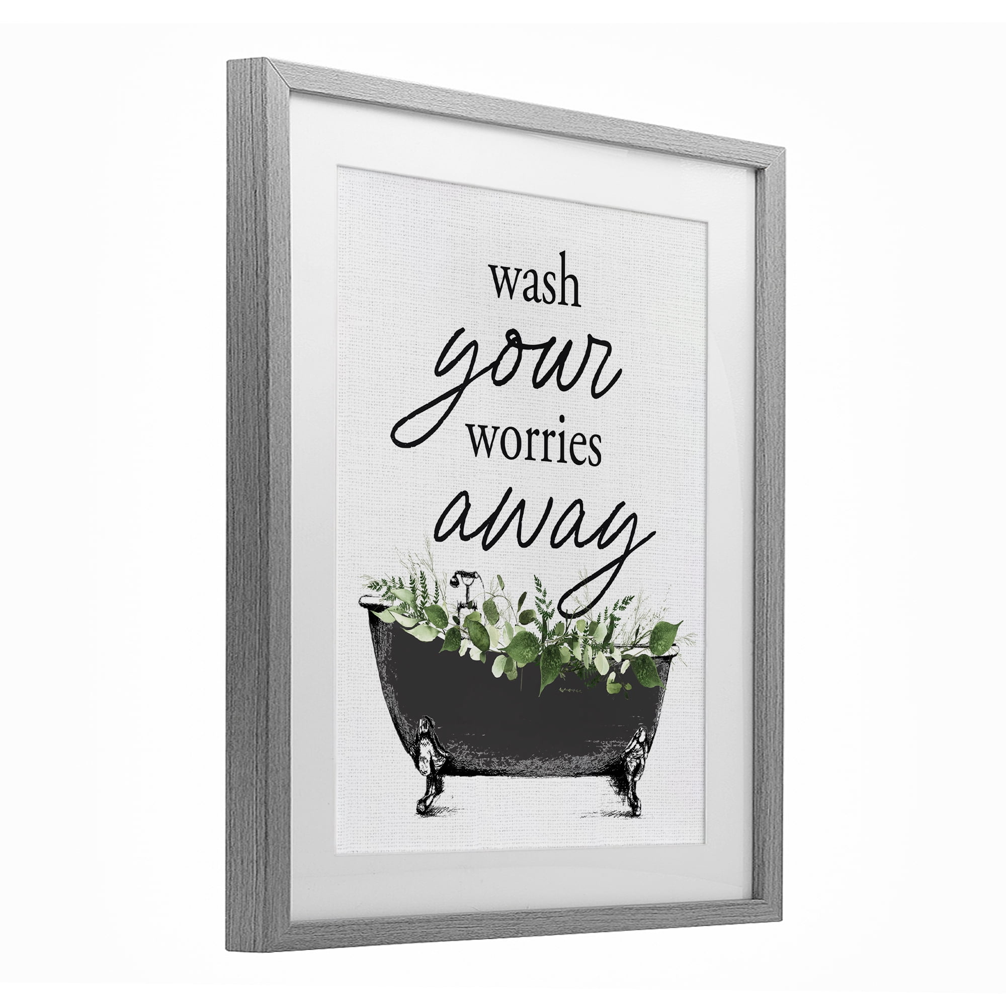 Wash Worries Away Herbs Gray Framed Print Under Glass, design by Lettered and Lined