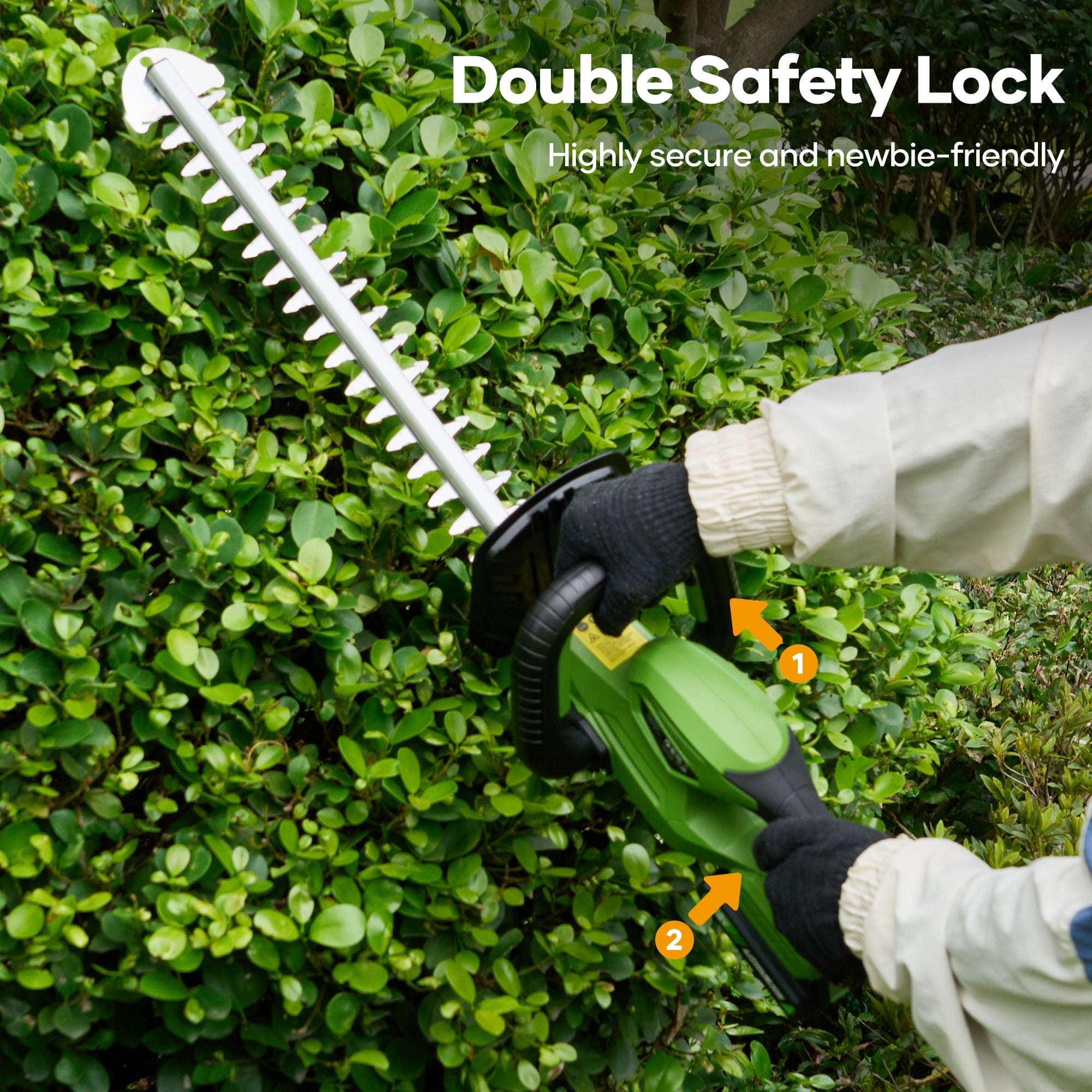 TACKLIFE 20V 19In Cordless Hedge Trimmer with 2.0Ah Battery & Charger, Electric Hedge Trimmer with SK5 Durable Dual-Action Blades, for Bush & Shrub Cutting, Trimming, Pruning, Portable,Green