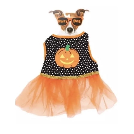 Party Dog Black & Orange Dot Jack-o'-Lantern Dog Tutu Dress Size Large  New