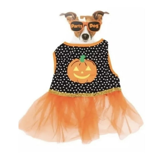Party Dog Black & Orange Dot Jack-o'-Lantern Dog Tutu Dress Size Large  New