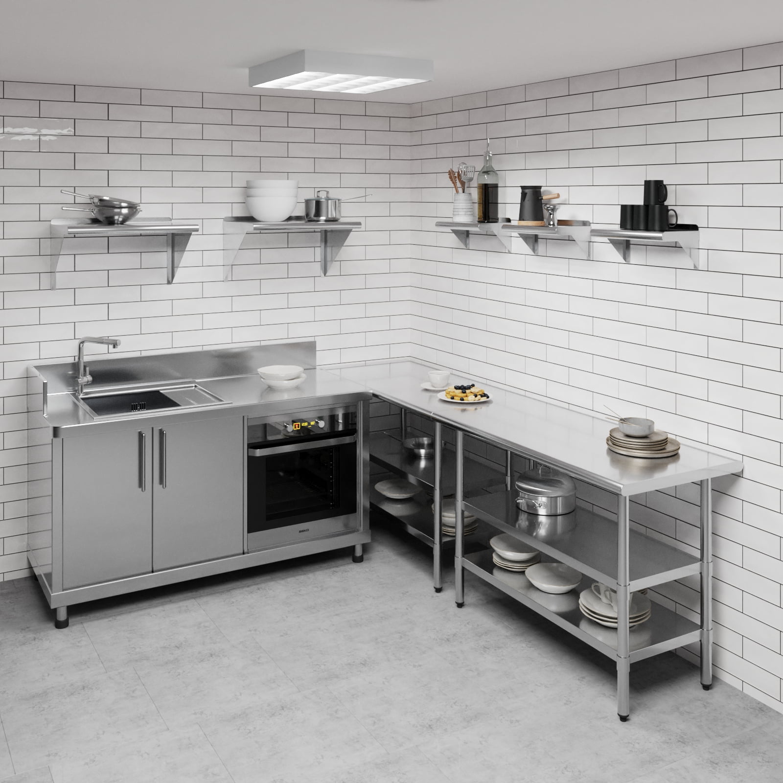 AmGood 8 in. x 16 in. Stainless Steel Wall Shelf | NSF Certified | Appliance & Equipment Metal Shelving | Kitchen, Restaurant, Garage, Laundry, Utility Room