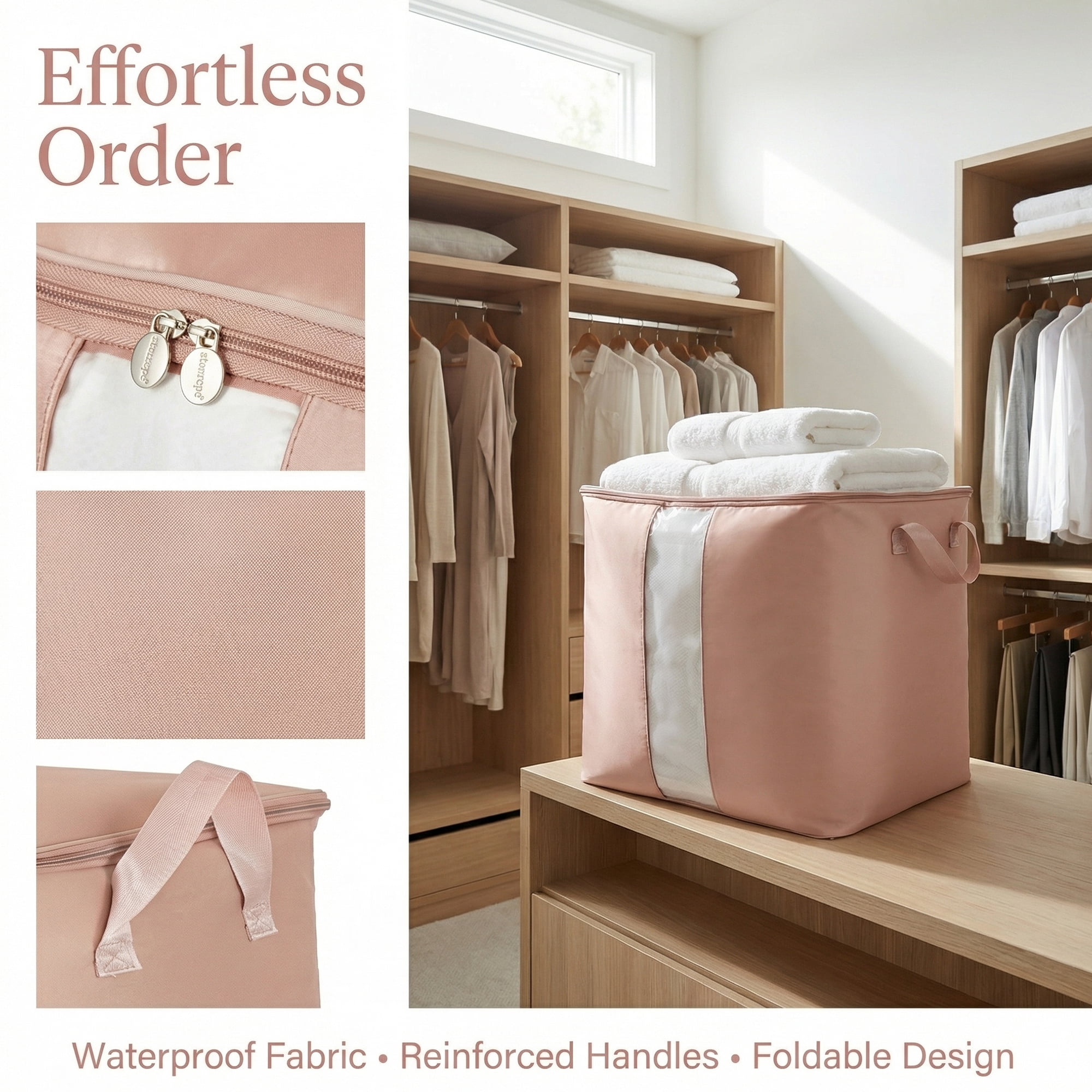Unique Bargains Storage Bag for Closet Organizers with Handles Pink 19.7"x18.1"x18.1"