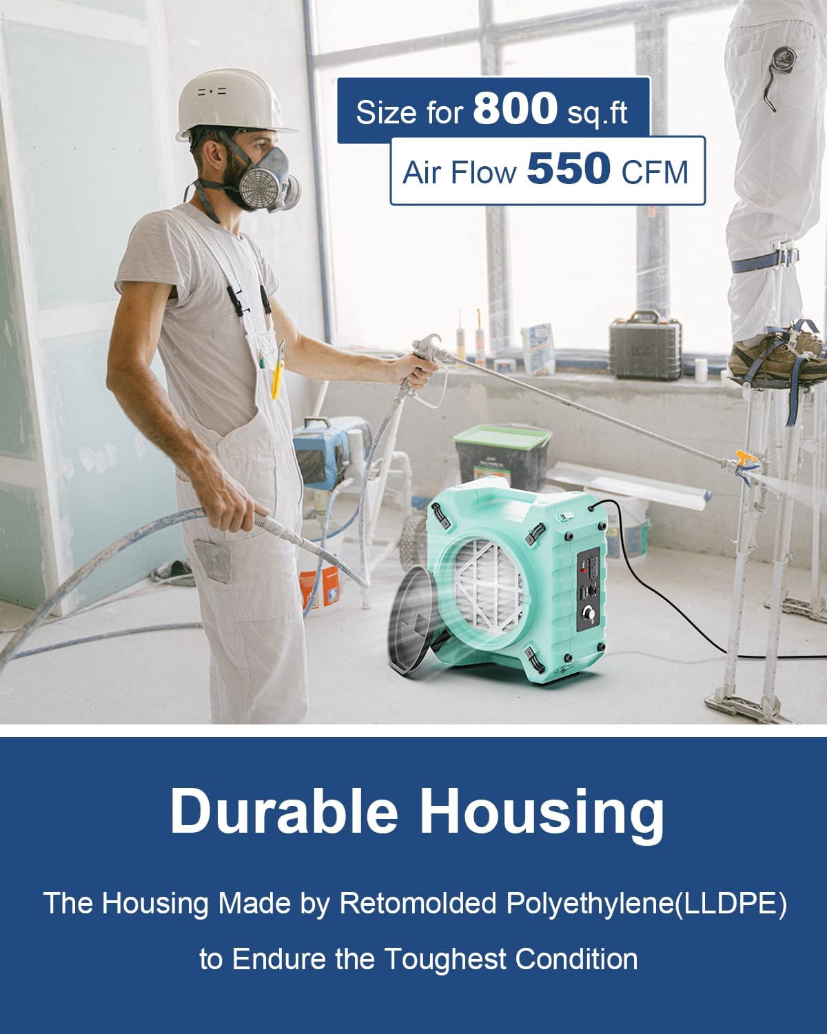 ALORAIR HEPA Pro 770 Industrial Air Scrubber, Air Purifier, 3-Stage Filtration System for Water Damage Restoration Interior Decoration, Green