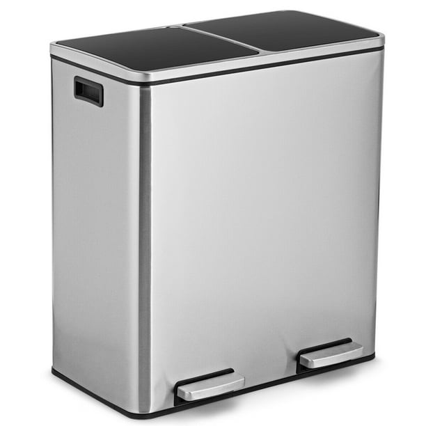 Gymax Dual Step Kitchen Garbage Can Recycling Stainless Steel Double Bucket 16 Gal Com Gymax Dual Step Kitchen Garbage Can, How Big Should Kitchen Trash Can Be Recycled