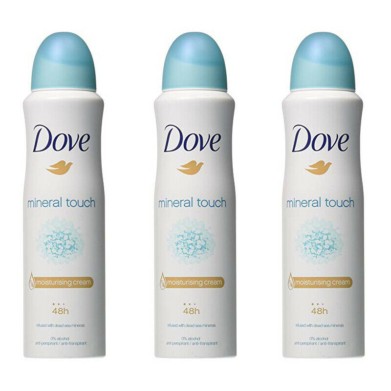3 Pack Dove Mineral Touch AntiPerspirant Deodorant Spray 48 Hr Protection 150ml