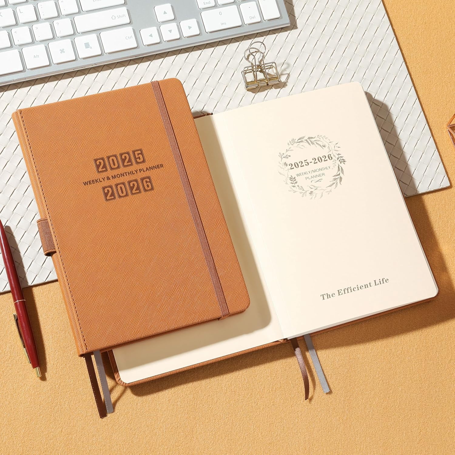 Planner 2025-2026 - Academic Planner 2025-2026 Weekly & Monthly, July 2025 - June 2026, 5.75" x 8.25", Saffiano Leather with Thick Paper, Back Pocket with 40 Notes Pages - Brown