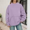 thumbnail image 2 of Fiaer Sweatshirts Womens Oversized Crew Neck Pullovers Long Sleeve Solid Color Warm Fashion Pocket Tops Purple XL, 2 of 6