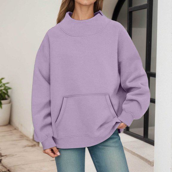 KANG Neck Drop Shoulder Pocket Sweatshirt Lined Oversized Long Sleeve Pullover Soft Brushed Thermal Inner Wear