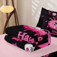 thumbnail image 5 of Erosebridal Happy Halloween Skeleton Zipper Full Size Comforter Sets with Fitted Sheet and 2 Pillowcases, Cute Pumpkin Zipper Bedding Set for Girls, Black Hot Pink, Pink Reversible, 5 of 7