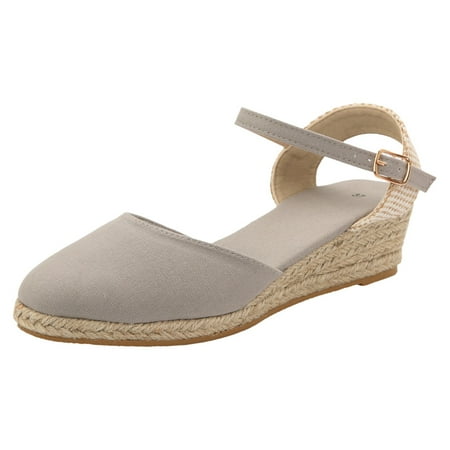 

Gzea Cute Sandals For Women Trendy Women Shoes Fashionable Soft Sole Wedge Sandals Classic Buckle Thick High Heel Sandals Summer Sandals Grey 38