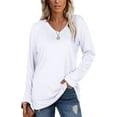 thumbnail image 1 of Womens Long Sleeve V Neck Fall T Shirts Loose Fit Basic Tops S-XXL, 1 of 4