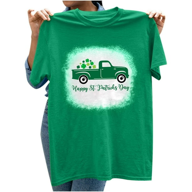 Blusa informal de manga corta con cuello redondo para mujer con estampado del día de San Patricio Pompotops hfajkhk127583