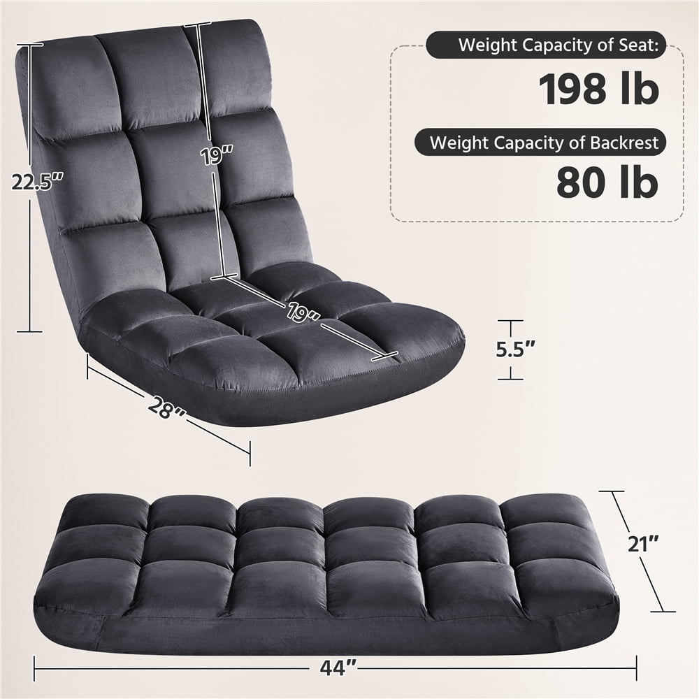 Yaheetech Floor Folding Padded Lounge Chair Video Game Chair with 14 Adjustable Positions, Gray
