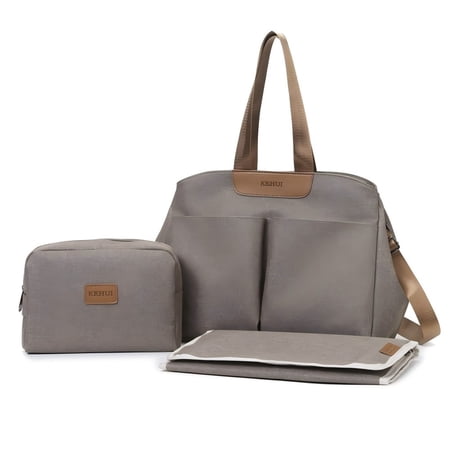 URSOFINE Stylish Tote for Mom Multifunctional Mommy Bag with 2 Insulated Bottle Pockets  Waterproof Diaper Bag with Changing Pad & Pouch for Daily Travel Commute & Shopping Brown