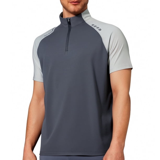 Camiseta de manga larga para hombre para actividades al aire libre: diseño con media cremallera y bloques de color para ciclismo
