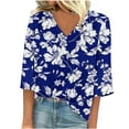 thumbnail image 2 of Plus Size Summer Tops 2023 Women Fashion Printed T-shirt 3/4 Sleeves Blouse V-Neck Casual Tunic Up to 65% off, 2 of 5