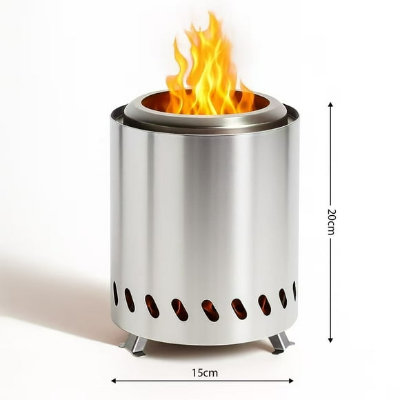 8.5 Inch Tabletop Fire Pit with Stand, Stainless Steel Fire Pit for Camping, Outdoor & Patio- Wood Burning or Pellet Fueled Portable Bonfire,