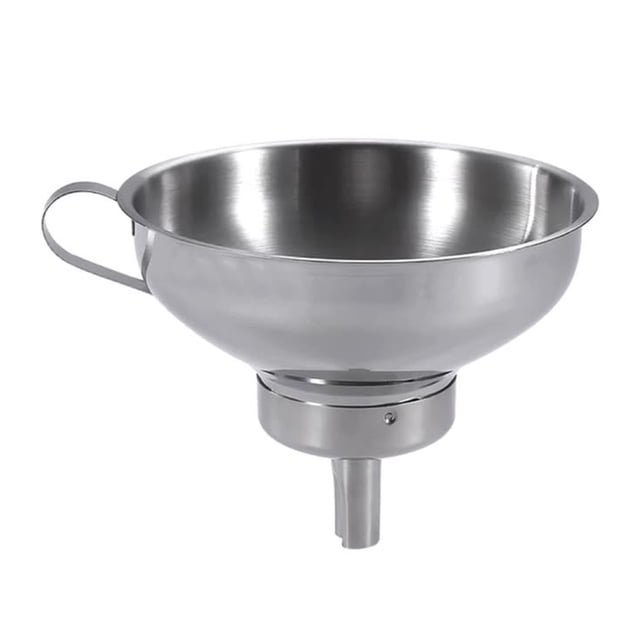 Embudo de acero inoxidable para dispensar licor, práctico embudo de aceite con asa.