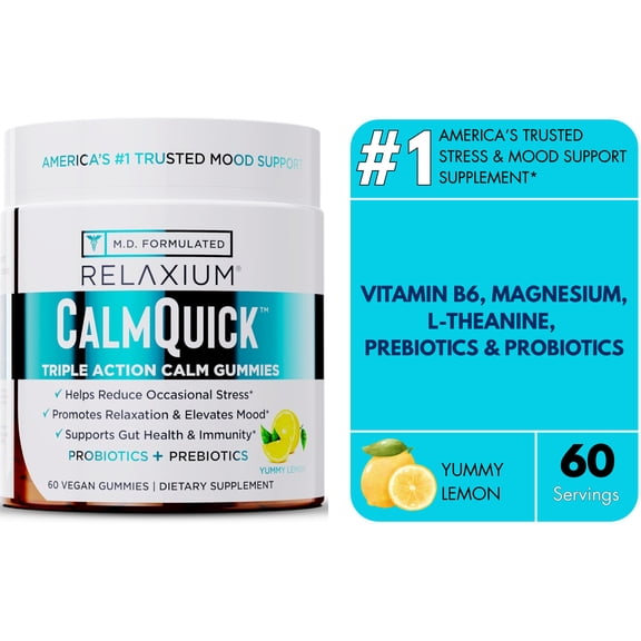 Relaxium Calm Gummies with Vitamin B6, Magnesium, L-Theanine, Sugar Free, 60 Count