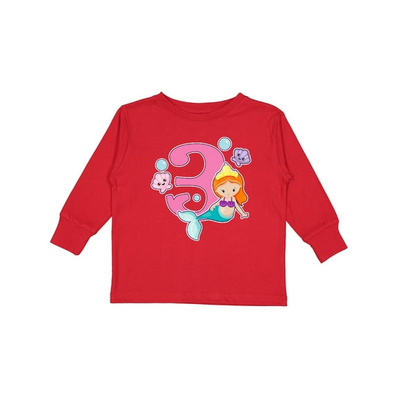 Inktastic I Am 3 Years Old Birthday with Mermaid Girls Long Sleeve Toddler T-Shirt