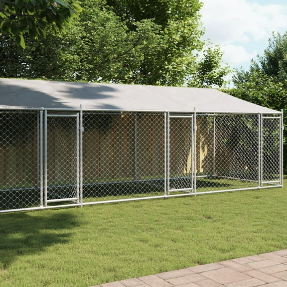 vidaXL Dog Cage with Roof and Doors Gray 26.2'x6.6'x6.6' Galvanized Steel