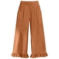 thumbnail image 4 of DHFJKG Women Wide Leg Pants High Rise Ruffle Hem Comfortable Relaxed Fit Elastic Waist Pants With Pockets Summer Beach Vacation Clothes Versatile Trousers, 4 of 4