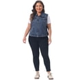 thumbnail image 3 of DARING DIVA Women's Plus Size Sleeveless Zip Up Button Down Jeans Vest 3X Washed Blue, 3 of 6