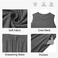 thumbnail image 6 of Weekease 3 Piece Sets for Women Crew Neck Tank Pockets Drawstring Pant Long Sleeve Cardigan Fall Pajamas Comfy Loungewear, 6 of 8