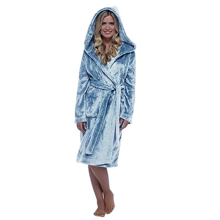 

Yubatuo Women Winter Plush Lengthened Shawl Bathrobe Home Clothes Long Sleeved Robe Coat Blue S