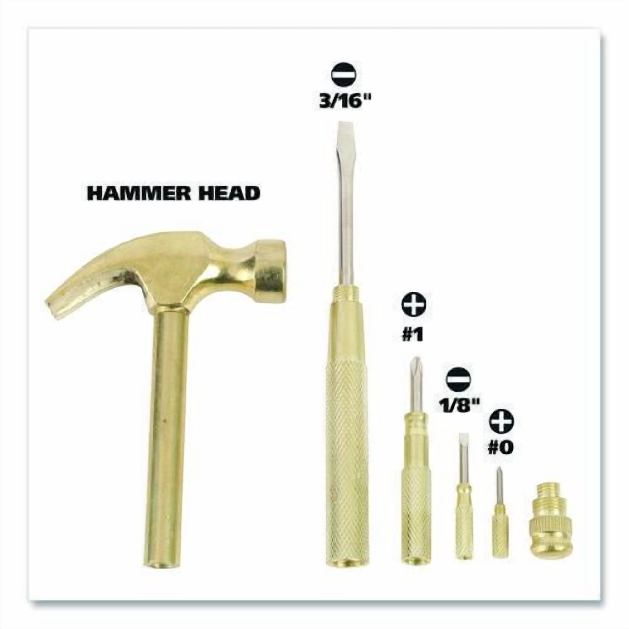 5-in-1 Carpenter's Hammer with Nesting Handle Containing Four Screwdrivers, 6.5" Long Gold Handle | Bundle of 5