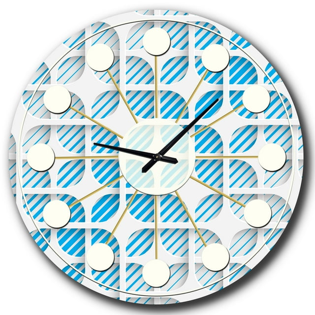 Designart '3D Horloge Murale Moderne Mi-Siècle Motif Blanc et Bleu Ii