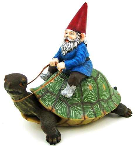 Large Garden Gnome Riding Turtle Statue Patio Pool by Zeckos