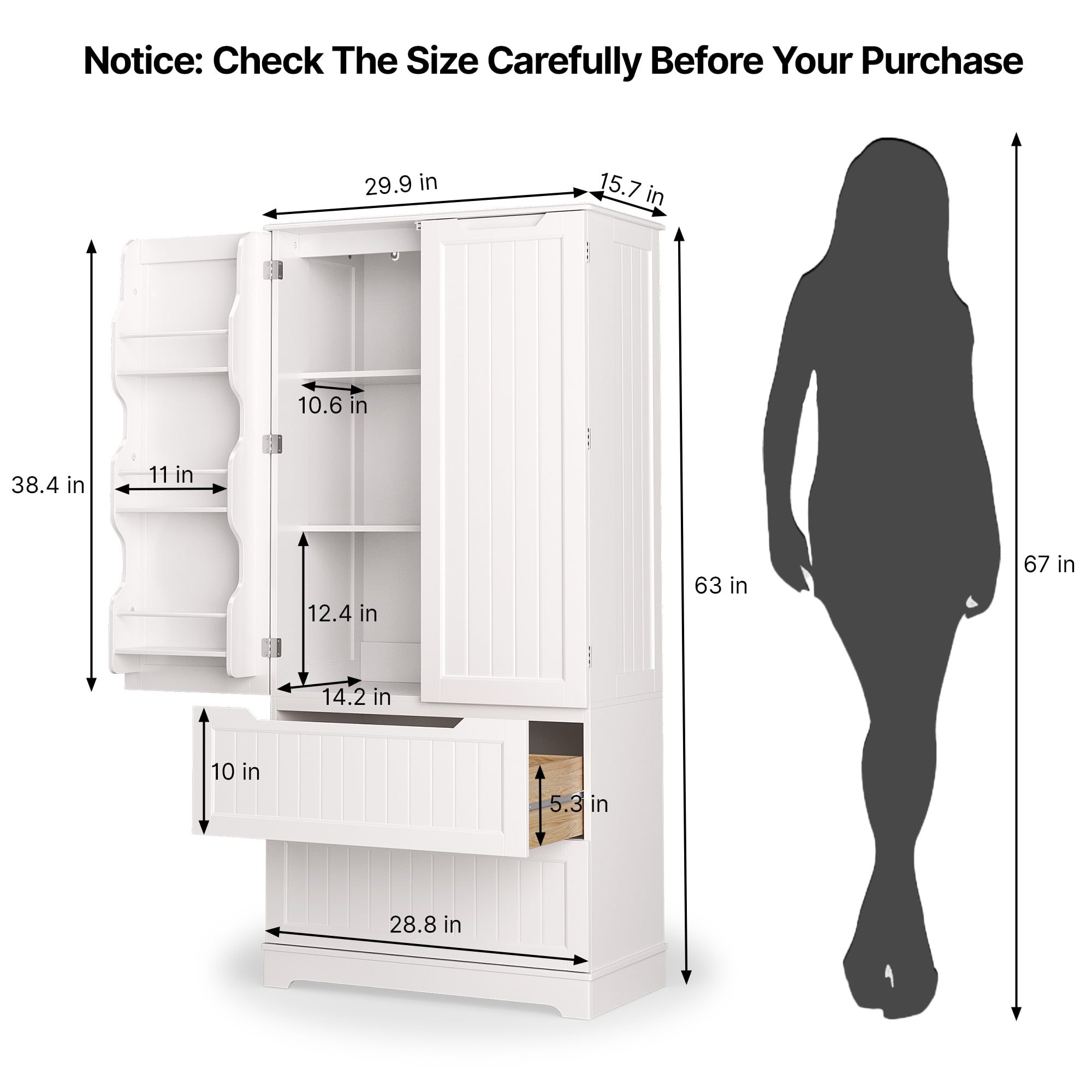 Pantry Cabinet, Lofka 63" Kitchen Pantry Storage Cabinet with Magnetic Doors and 9 Shelves, White
