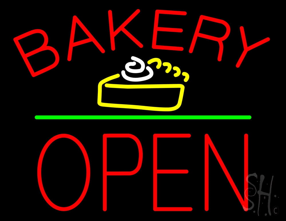 Bakery Logo Block Open Green Line LED Neon Sign 24 x 31 inches, Black