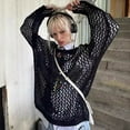 thumbnail image 2 of Hollow Out Crochet Knit Crop Tops Sweater (S, Brown), 2 of 8