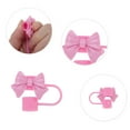 thumbnail image 3 of Unique Bargains 4 Pcs Bow Straw Cover Cap for Office Rose Red Silicone, 3 of 5